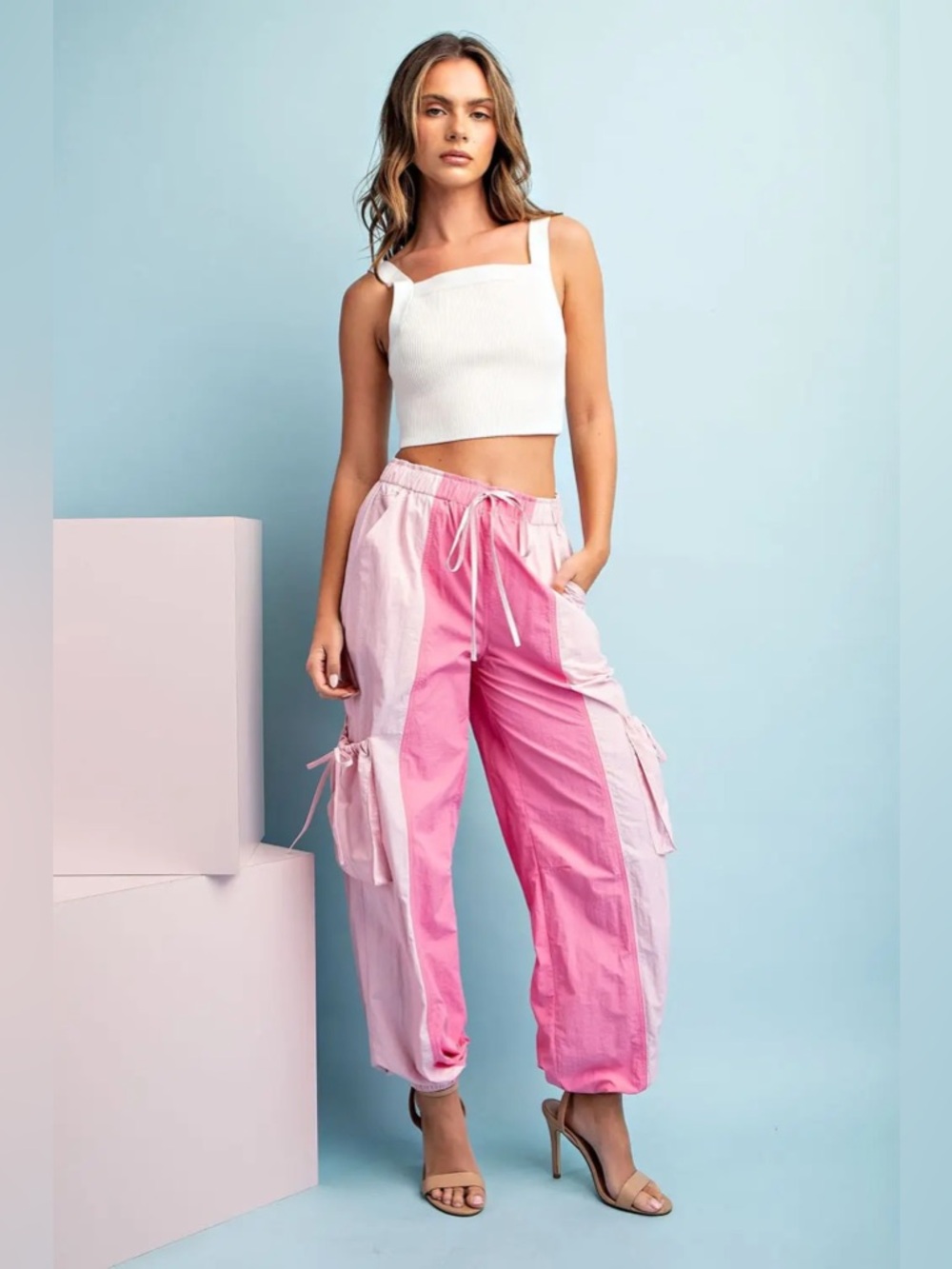 113 • Pink Two-Tone Cargo Track Pants